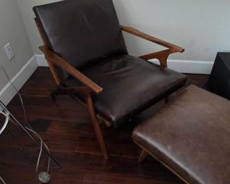Crate & barrel mid century chair and foot rest