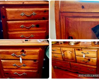 Pine Bedroom Set -Queen head board, foot board, rails, 2 night stands, dresser
