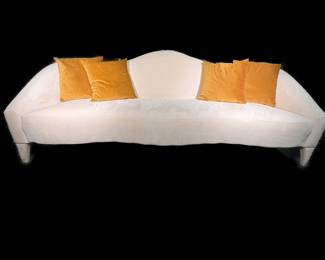 Naya white velvet sofa w/ curved back, 96"x36.2"x34.3"