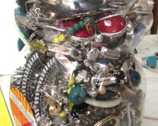 Large jar of jewelry & parts