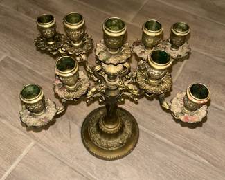1972 solid brass 9-candle holder - adjustable, Italy 