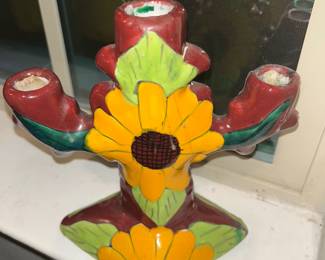 1999 Authentic 3-candle holder.  Nogales, Mexico.  Artist name on bottom Talavera Sivenesas
