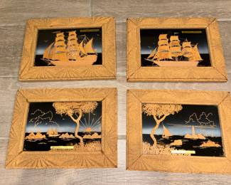 4 matching Carved cork both picture and frame - Spain 1974