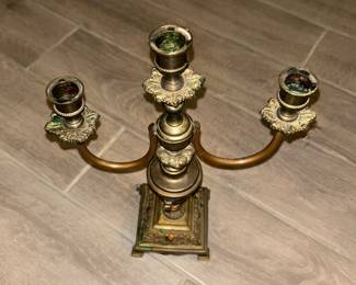 1972 solid brass 3-candle holder with copper arms.  Italy.