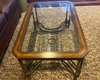 Rectangular coffee table glass top with wood frame 