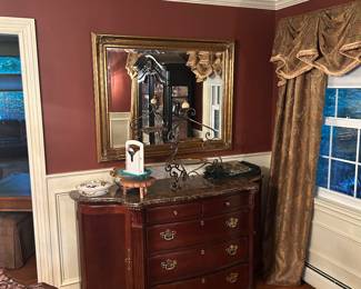 Bombe  style mahogany sideboard ,with marble top we have two of these, French inspired pieces 