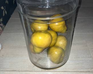 Apothecary style jar with faux pears 