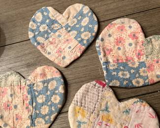 Hearts made from old quilts 