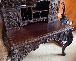 Absolutely stunning carving carved wood Desk very intricate