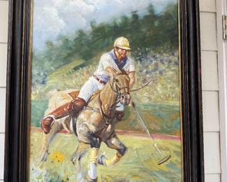 Original painting of man on horse playing polo