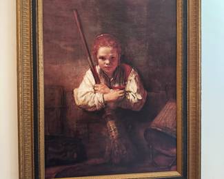 Framed art print of Rembrandts "Girl with a broom"