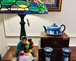 Antique boxes, Wedgwood jasoerware, Royal Doulton.  