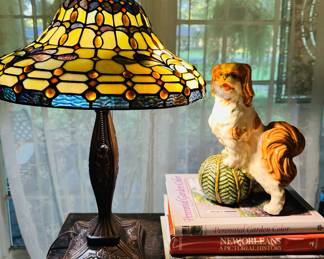 One of two stained glass lamps
