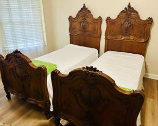 Pair of finely carved French twin beds.  