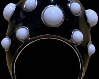 Sterling 925 Black White Enamel Ring