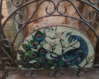 Peacock Stained Glass Fireplace Screen
