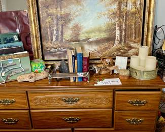 8 Drawer Dresser, Large Painting, Vintage Books, Antique Iron