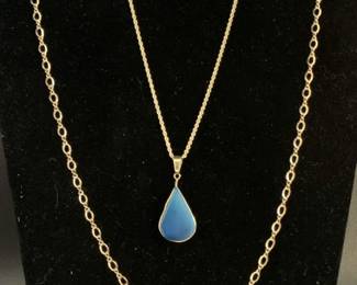 PR160V14 K Gold Chains Blue Stone Pendant