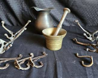 PR183Vintage brass mortar and pestle And More