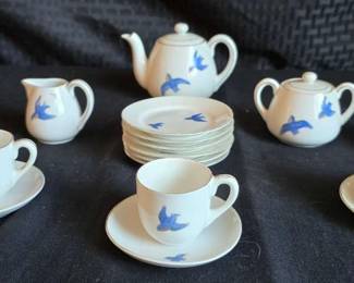 PR118VNippon Bluebird Miniature Tea Set Hand Painted Antique