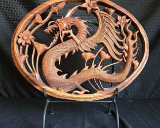 PR117Balinese Wood Carved Dragon with Stand