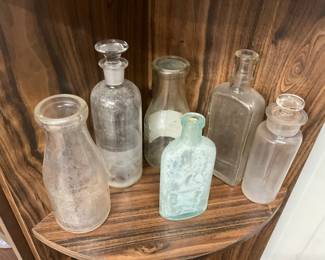 Assorted Clear Glass Bottles including a Milk Bottle