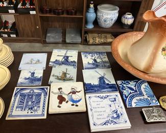 Delft Blue Ceramic Tiles -Hand Painted Dutch Boy & Girl Trivet 