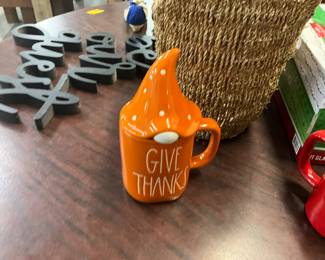 Rae Dunn "Give Thanks" Thanksgiving Gnome Covered Mug