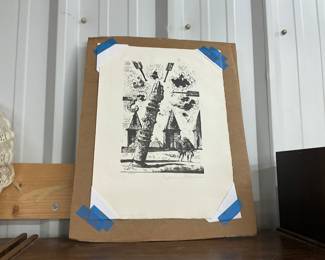 Eugene Burman Leaning Flaming Column Lithograph