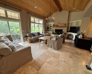 Living room has all custom made furniture.