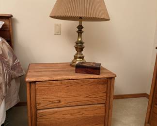 More of these brass touch lamps, plus an oak (What you were expecting something else in this sale?) nightstand. Two setups just like this. You know, because two sides of the bed.