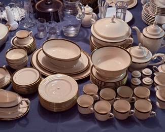This is the crown jewel of the china collection here. It's a VERY complete set of Lenox Langdon Gate pattern china. Very contemporary and in mint condition, many pieces with price stickers still attached, and at best was actually used a half dozen times. This was many thousands of dollars new, still thousands of dollars on Replacements.com... But it needs a good home and it's going to go for song to someone who wants the whole set...