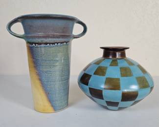Lot #2 - Handcrafted Santodio Paz Chulucanas Peru Vase, Plus Hand Made Stoneware Vase