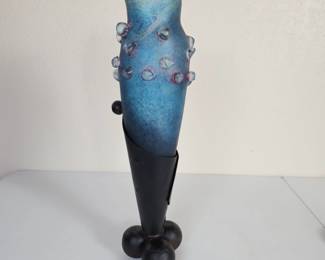 Lot #5 - Decorative glass vase with metal stand.