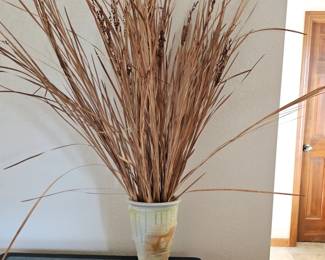 Lot #150 - Signed Studio Pottery Vase With Dried Grasses