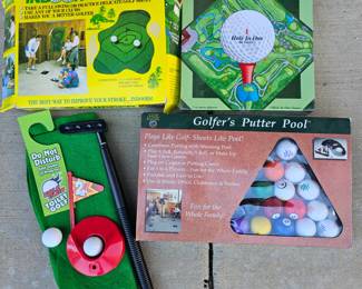 Lot #320 - Golf Games: Indoor Chipper, Hole in One, Toilet Golf, Golfer's Putter Pool