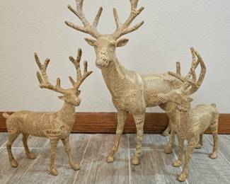 Lot #228 - Set of Three Paper Mache Deer Sculptures with Newspaper Print