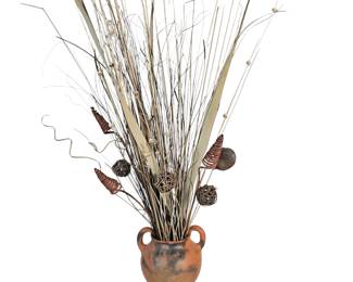 Lot #12 - Mexican Terra Cotta Vase with Dried Floral Arrangement