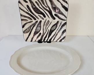Lot #27 - Signed Italian Zebra Print Platter and Elegant White Platter