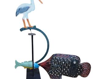 Lot #130 - Stork & Fish Balance Figure, Plus Indian Carved Wood Fish