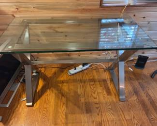 Lot #122 - Pottery Barn Ava Polished Nickel & Glass Desk