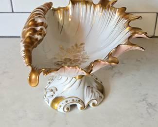 Lot #84 - Vintage Italian Crustacean Shell Shaped Porcelain Tazza Dish - Gold Gilt Sea Shell