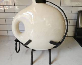 Lot #89 - Modern Ceramic Orb Vase with Sculptural Iron Stand
