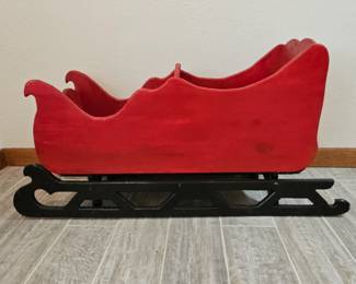 Lot #227 - Large Vintage Red Wooden Sleigh with Black Runners Decorative Holiday Display