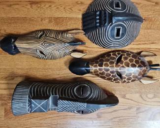 Lot #167 - African Hand Carved Wood Masks Wall Decor