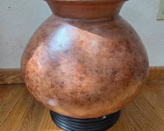 Lot #104 - Large Rustic Copper-Colored Pottery Vase with Black Base