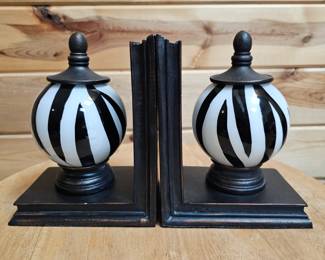 Lot #127 - Zebra Striped Bookends with Decorative Finials.