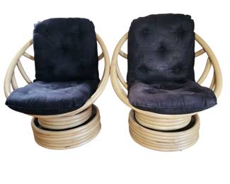 Lot #29 - Mid Century Bamboo Boho Swivel Tub Chairs
