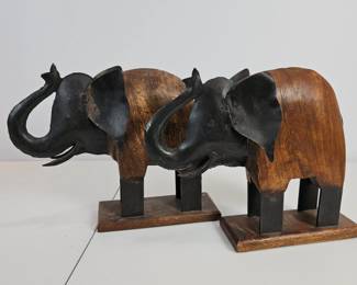 Lot #170 - Pair of Pier One Decorative Wooden and Metal Elephant Figurines