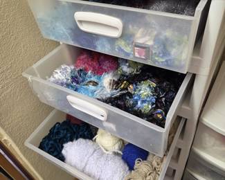 Lot #201 - 3 Plastic Sterilite Storage Drawers with Assorted Colorful Yarn Skeins
